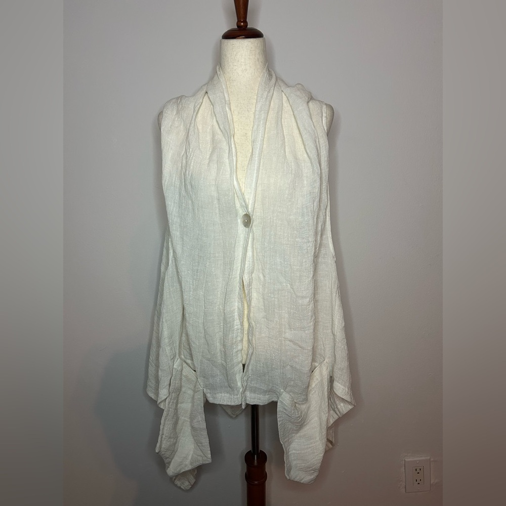 TRANSPARENTE White Linen Button Front Layered Vest Top